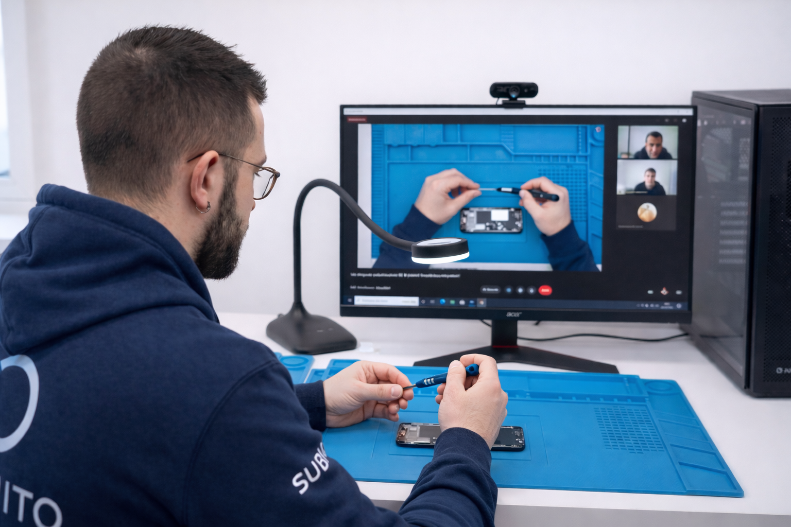 Lezione videocall live: il Capotecnico vede il banco di lavoro dall'alto